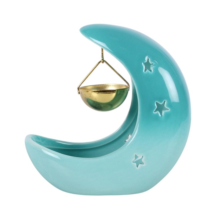 Blue moon fragrance oil burner with suspended gold dish