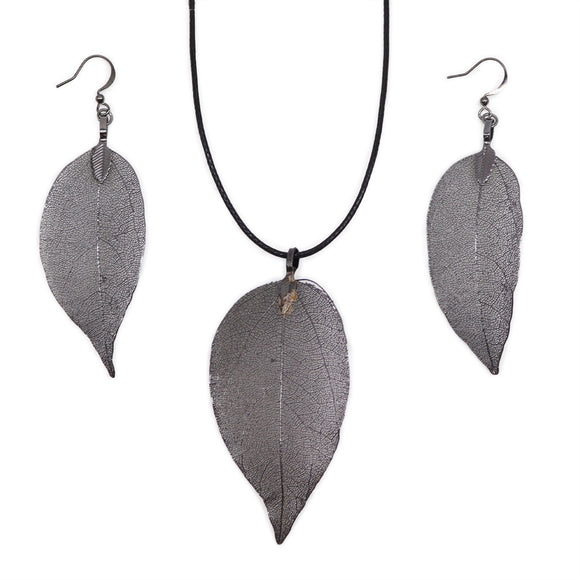Pewter Real Leaf Jewellery Set
