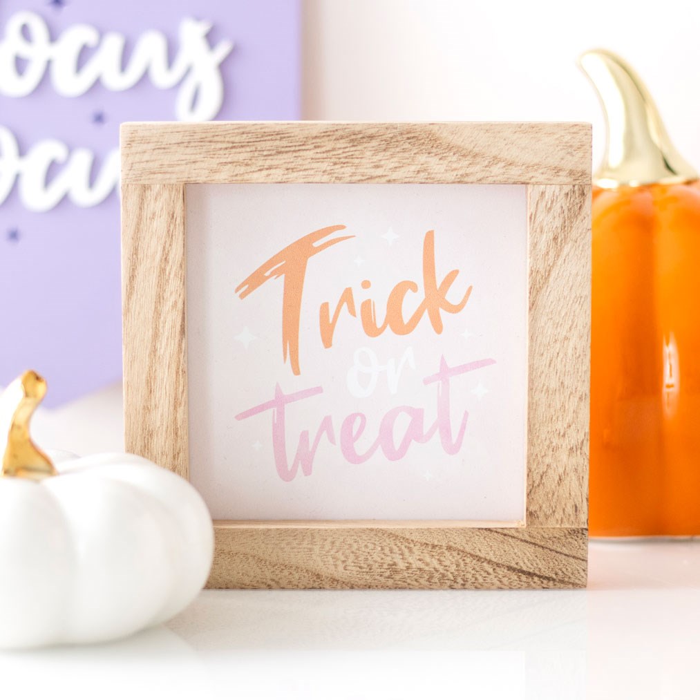 Pink Trick or Treat wooden frame sign Halloween decor