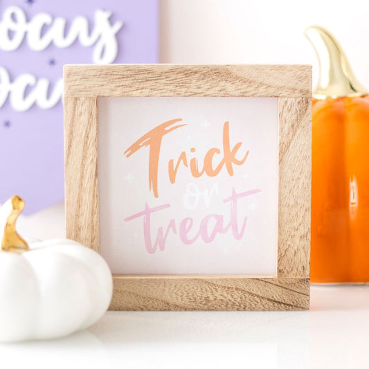 Pink Trick or Treat wooden frame sign Halloween decor