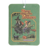 Halloween-themed air freshener with witch and children on a broomstick design.