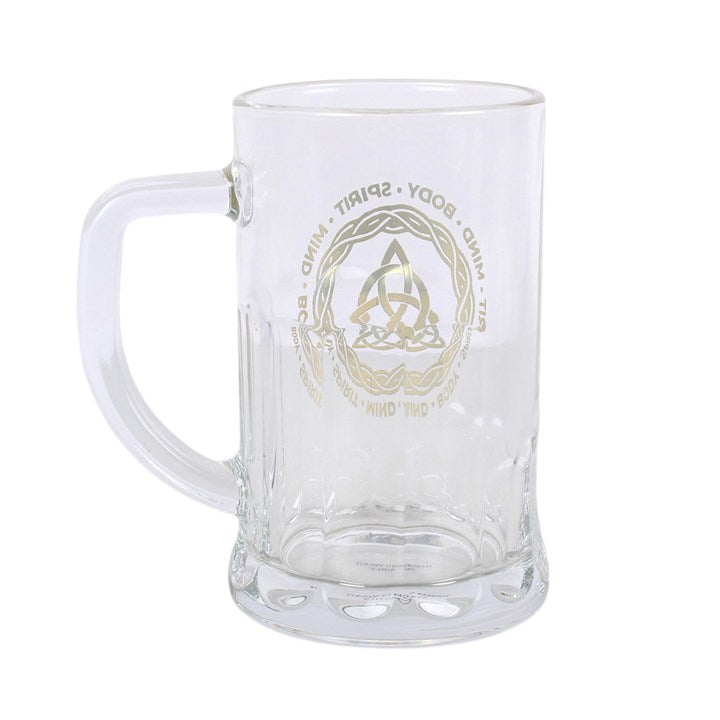 Celtic knot glass beer tankard side view