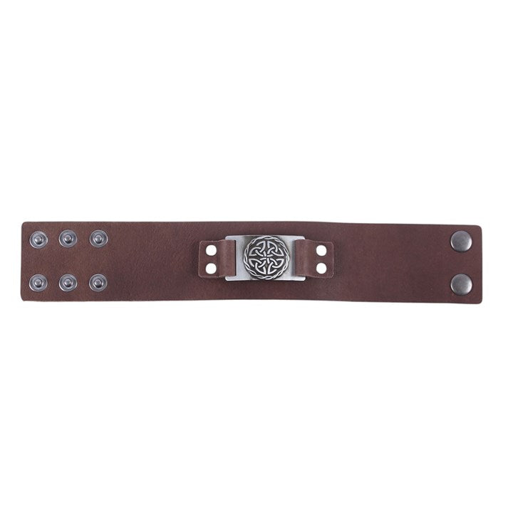 Celtic shield knot leather cuff bracelet fastening