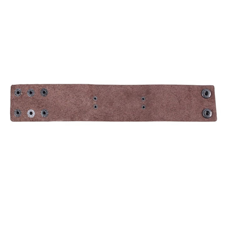 Brown leather cuff bracelet laid flat