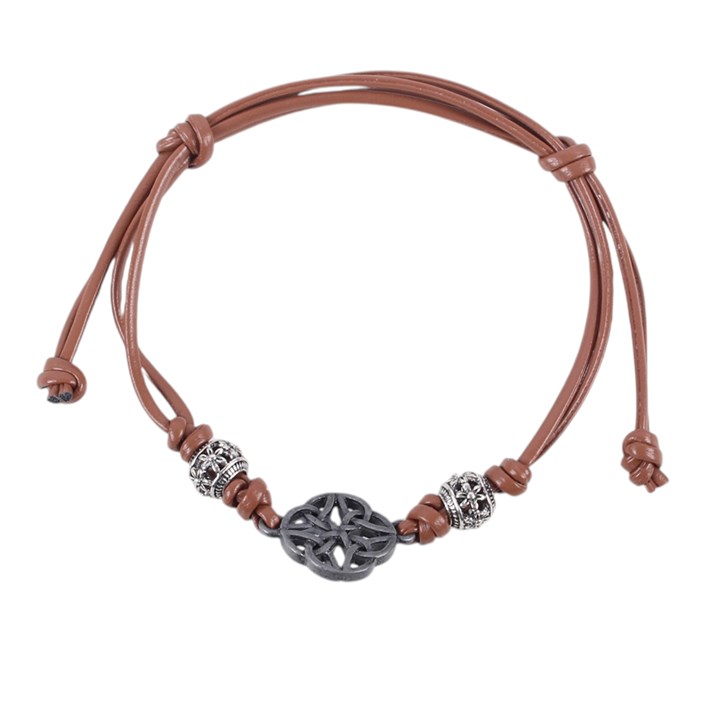 Adjustable brown cord Celtic Shield Knot Bracelet