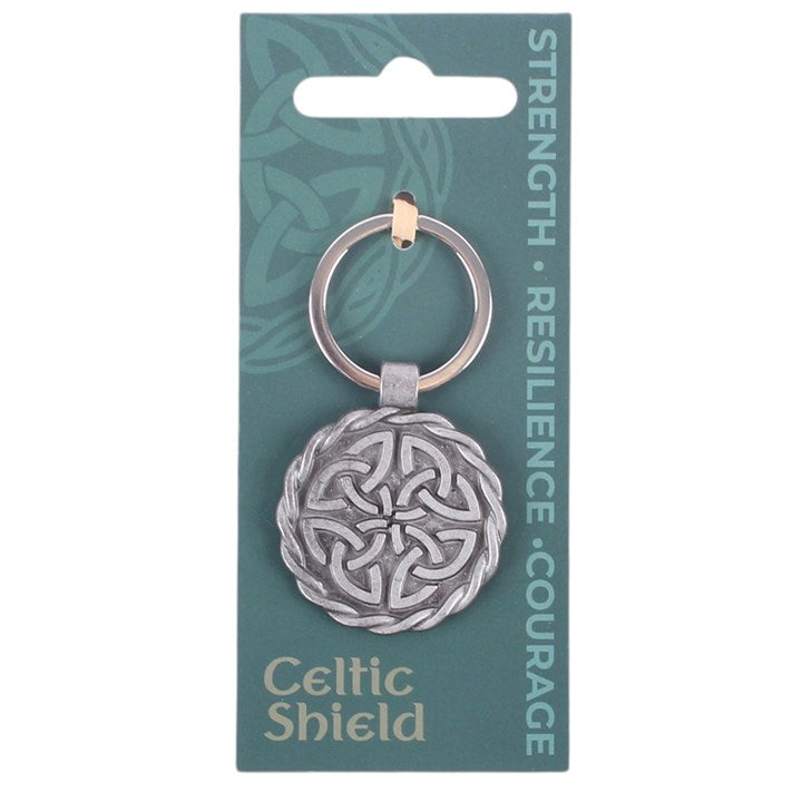 Celtic Shield Knot Keyring in retail packaging