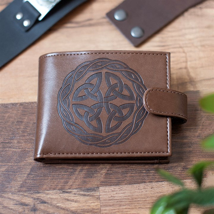 Brown Celtic shield knot faux leather wallet