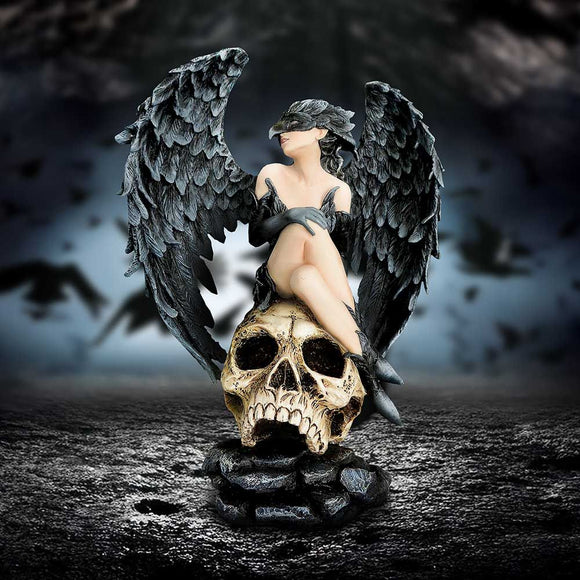 Riven – Gothic Angel Figurine on Skull Base