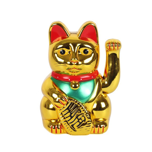 Gold Maneki Neko waving lucky cat figurine