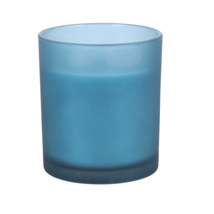 Back of blue Guidance scented candle glass jar