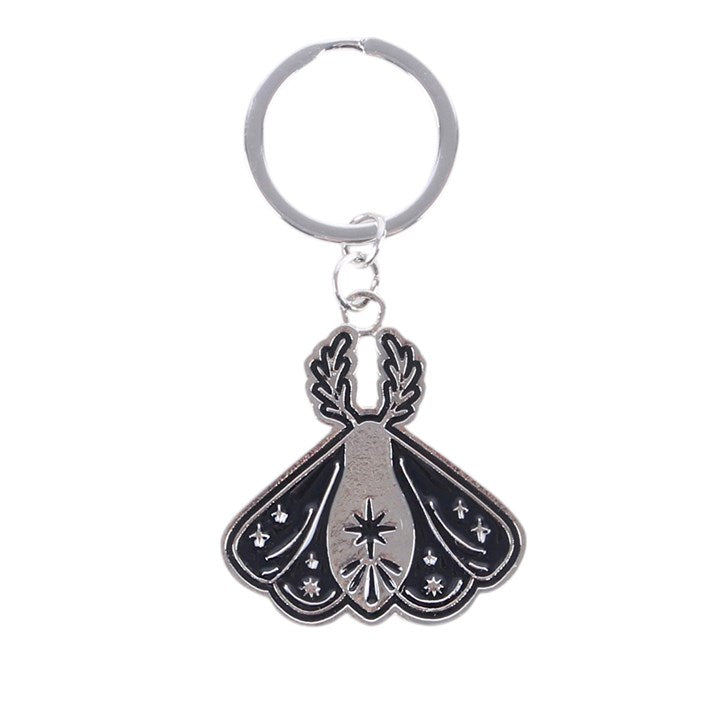 Black gothic moth keyring with celestial details