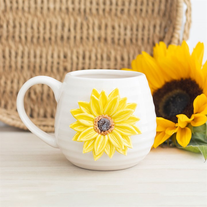 Hello Sunshine ceramic mug with 3D sunflower