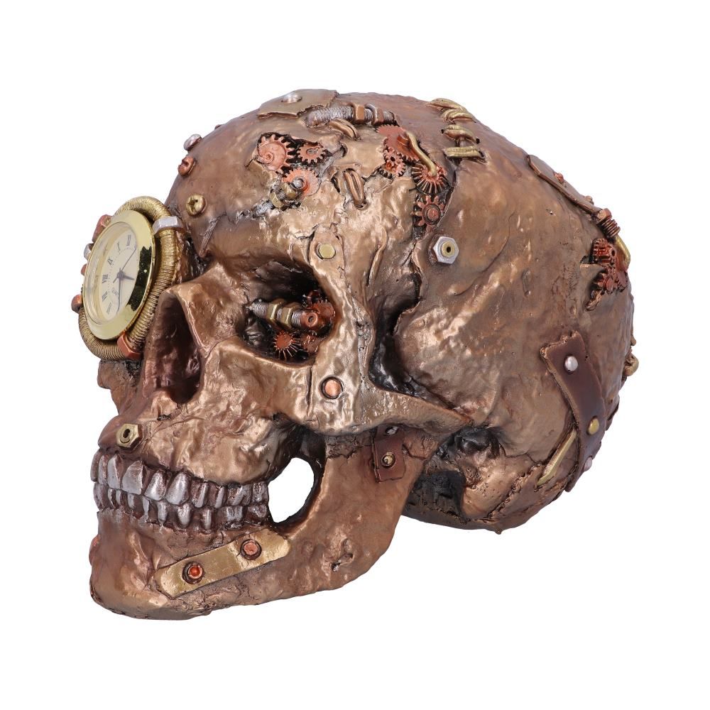 Side view of Scrapped Steampunk Skull figurine
