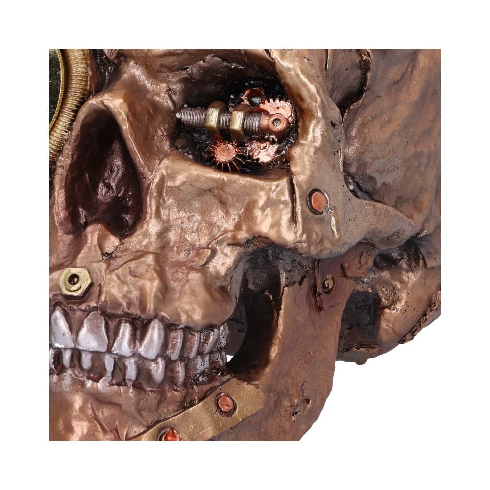 Close-up of steampunk skull teeth and metal-effect finish