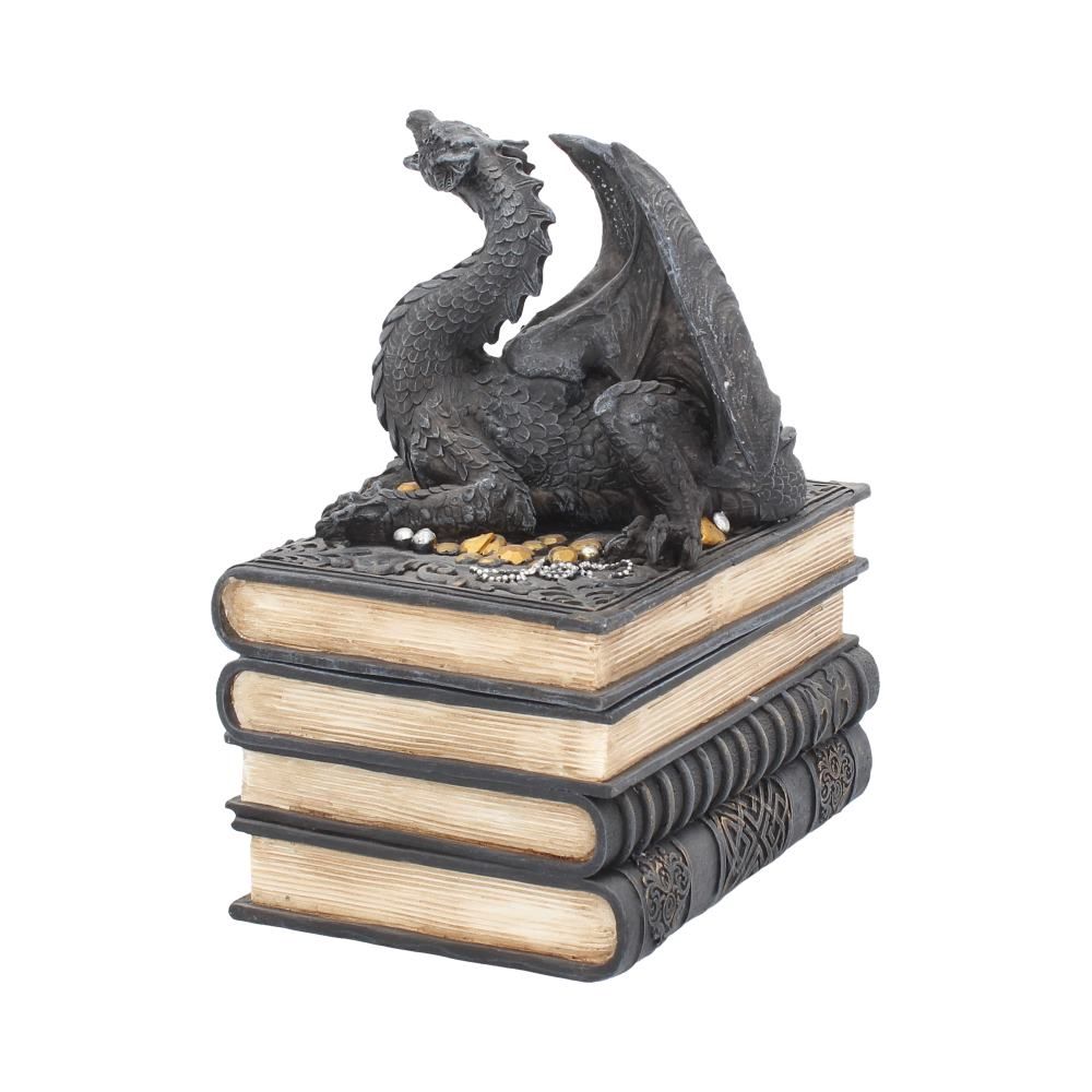 Rear side view of dragon book stack trinket box