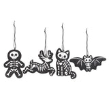 Set of 4 Black Skeleton Cookie Christmas Decorations