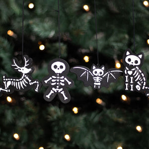 Set of 4 Black Skeleton Cookie Christmas Decorations