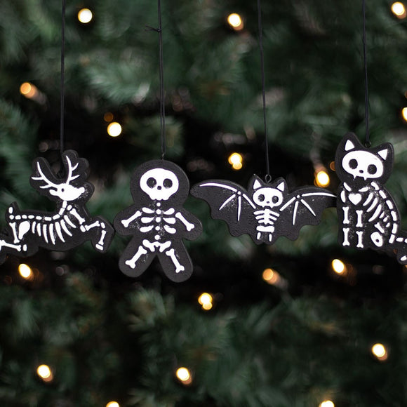 Set of 4 Black Skeleton Cookie Christmas Decorations