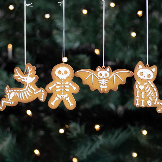 Set of 4 Creepy Skeleton Gingerbread Ornaments