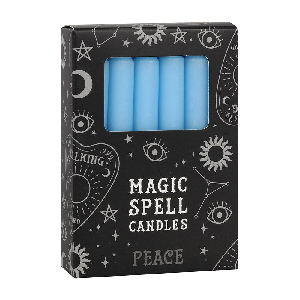 Pack of 12 light blue Peace spell candles
