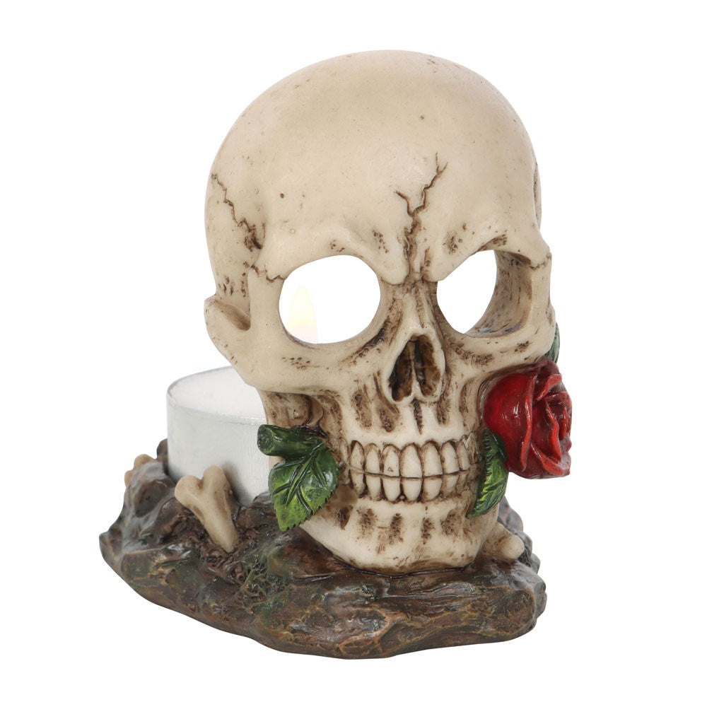 Skull Rose Tealight Candle Holder