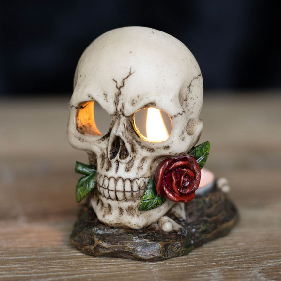 Skull Rose Tealight Candle Holder