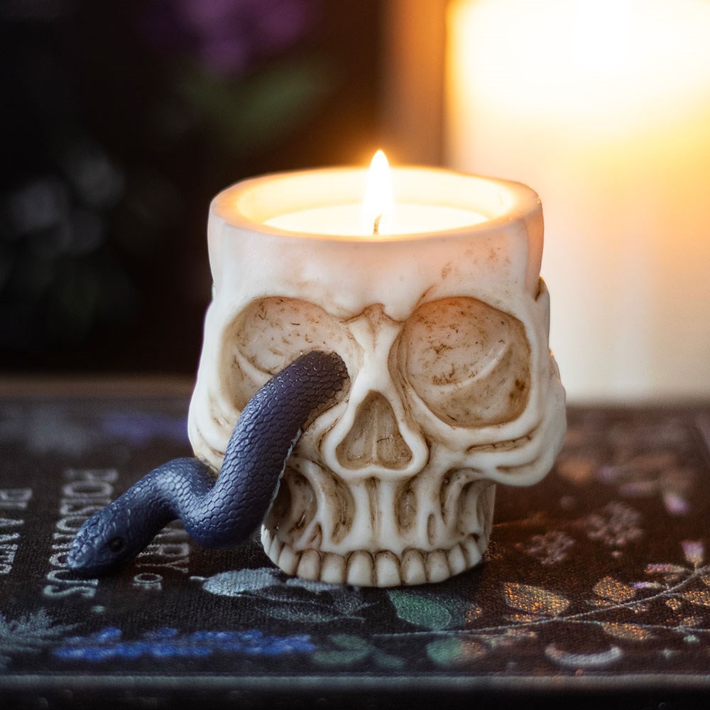 Skull tealight holder with black snake