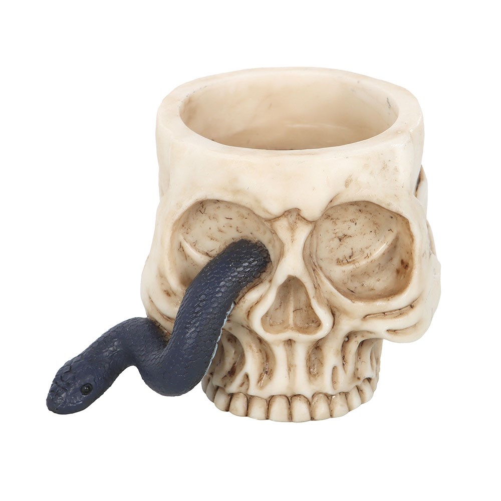 Gothic skull candle holder with serpent
