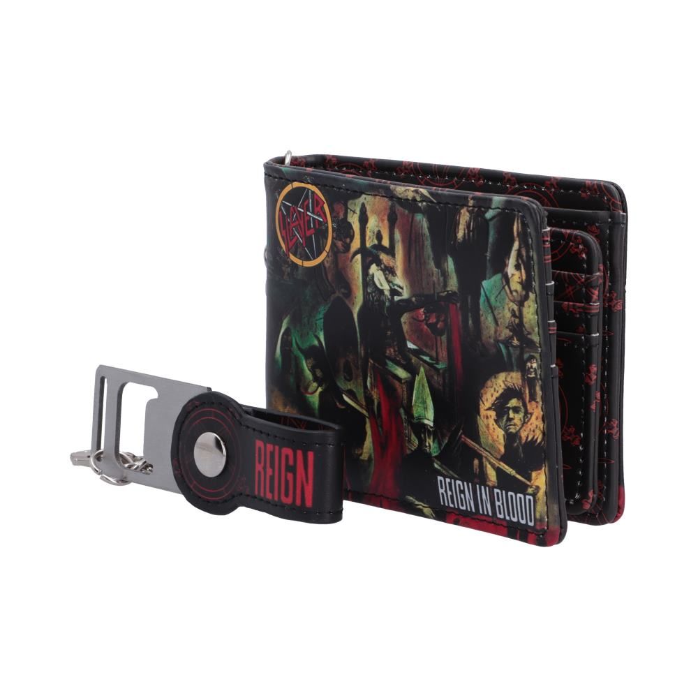 Slayer Reign in Blood wallet with chain and bottle opener side angle