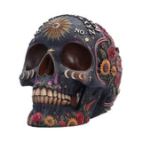 Side view of Spirit Board Bloom Skull showing painted flowers