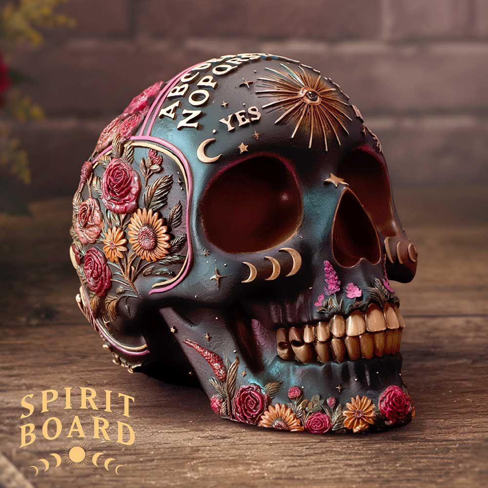 Spirit Board Bloom Skull displayed beside its matching gift box