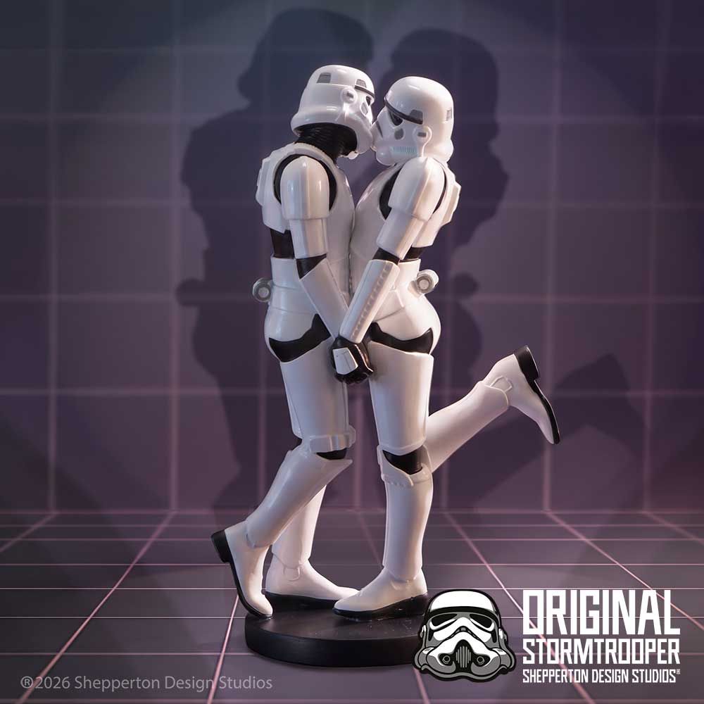 Stormtrooper First Kiss collectible displayed against a dark background
