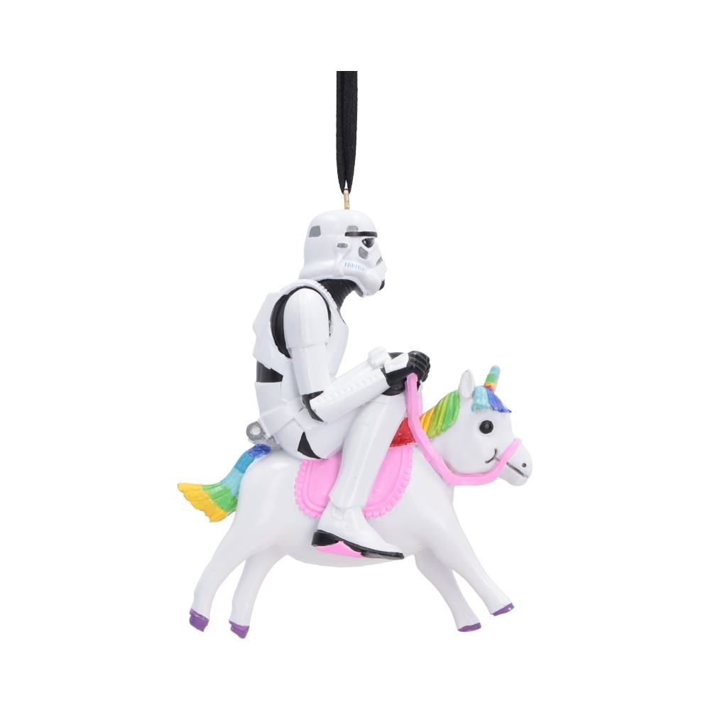 Stormtrooper riding rainbow pony ornament side view