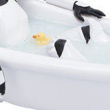 Close-up of bathtub water and yellow rubber duck