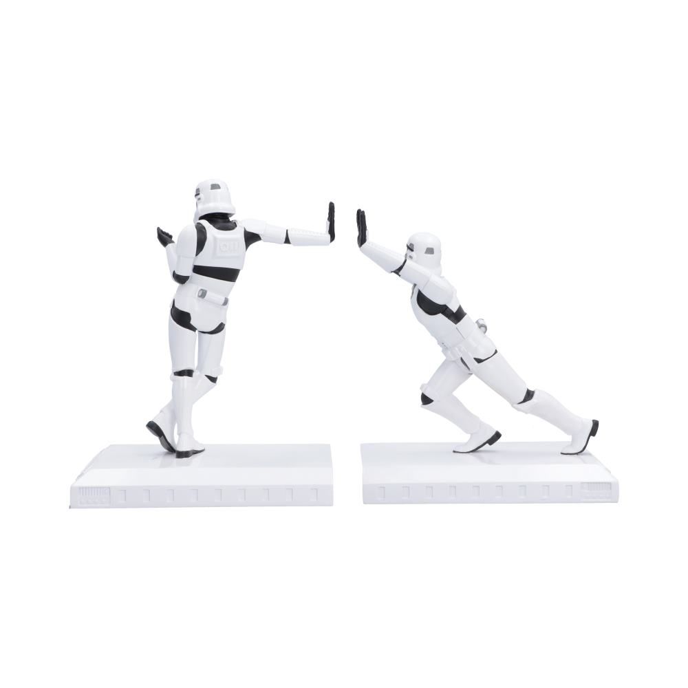 Rear view of two Stormtrooper figures forming a bookend set