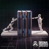 Original Stormtrooper Working Hard Hardly Working bookends holding books