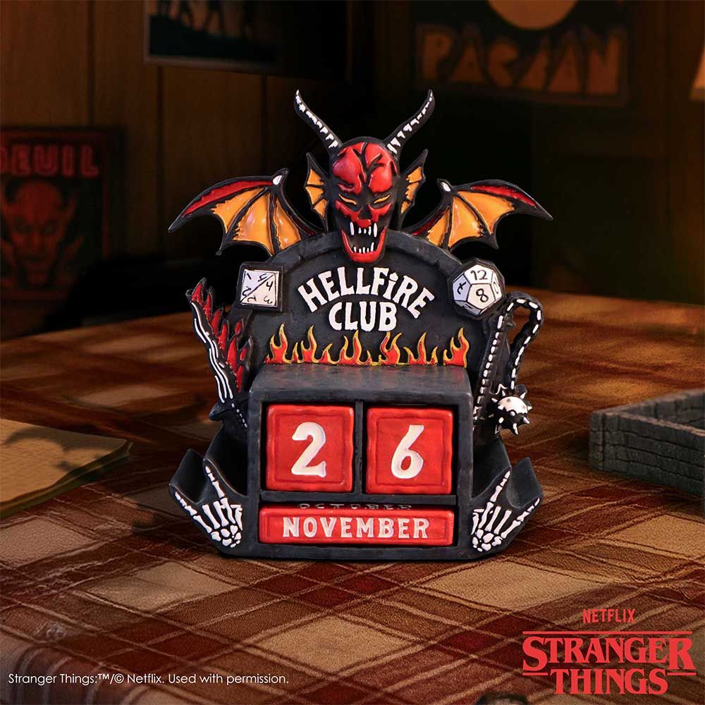 Stranger Things Hellfire Club perpetual desk calendar on display