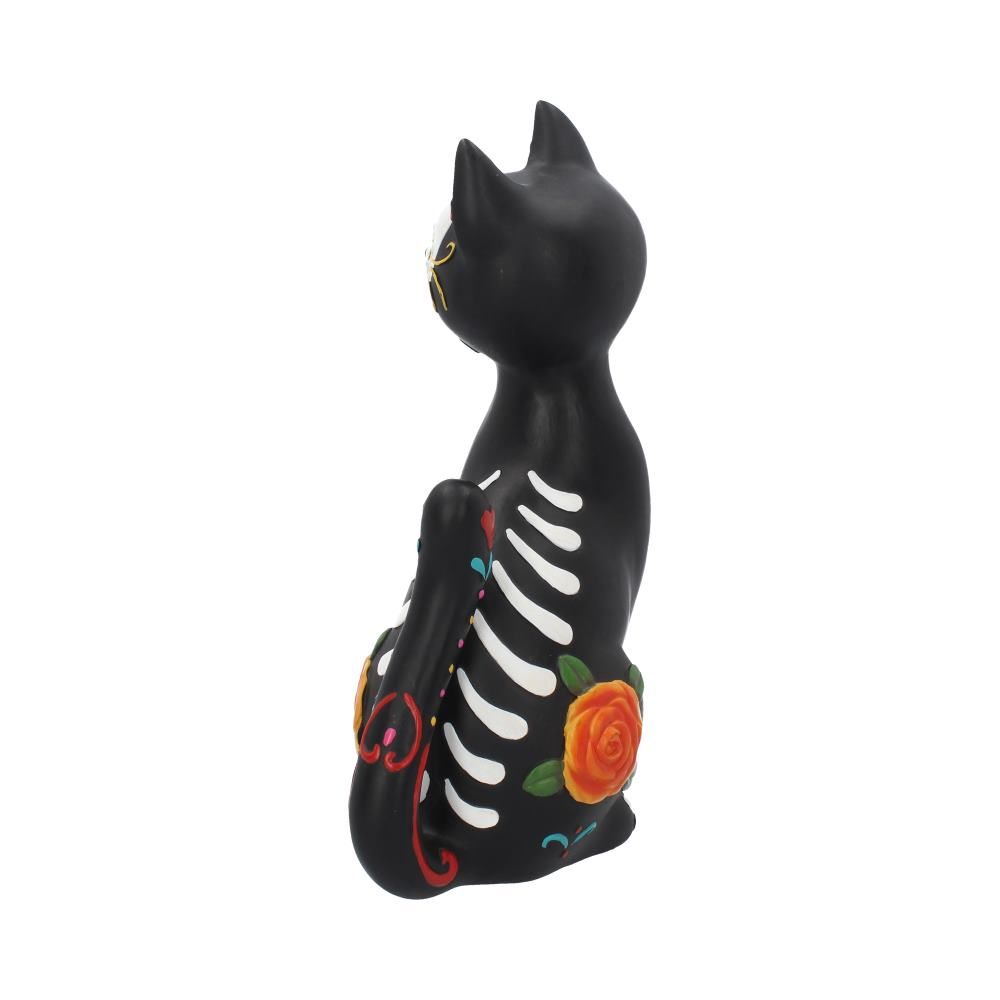Back of Sugar Kitty black cat figurine showing skeletal detailing