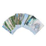 Set of scenic cards fanned out on a white background