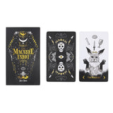 Macabre Tarot card set with black, white, and gold design elements.