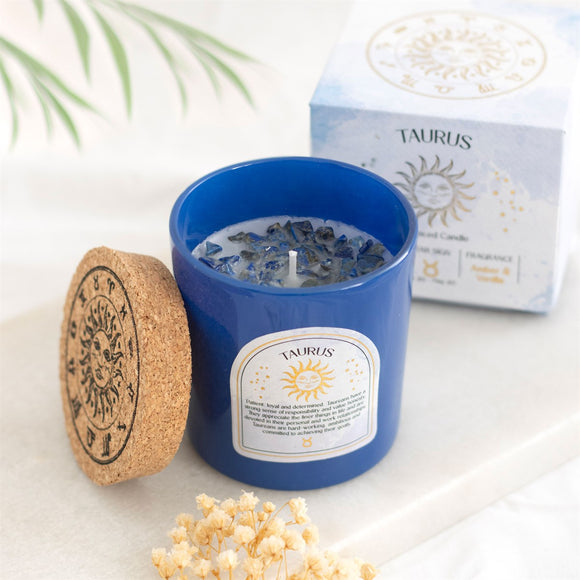 Taurus Amber & Vanilla Lapis Crystal Candle
