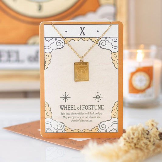 The Wheel of Fortune Vintage Tarot Necklace on Greetings Card