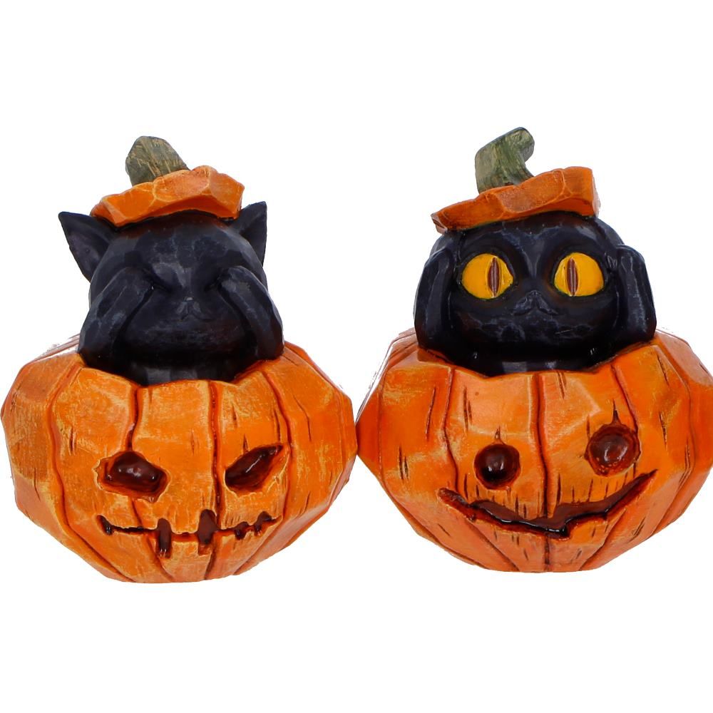 Three Wise Halloween Pumpkin Patch Cats