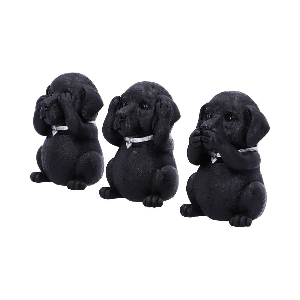 Three black Labrador see hear speak no evil figurines