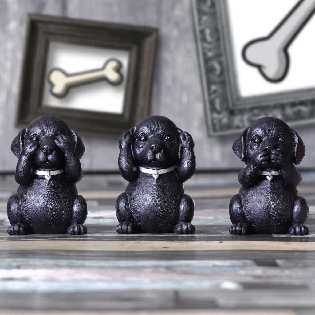 Three Wise Labradors dog ornaments displayed together