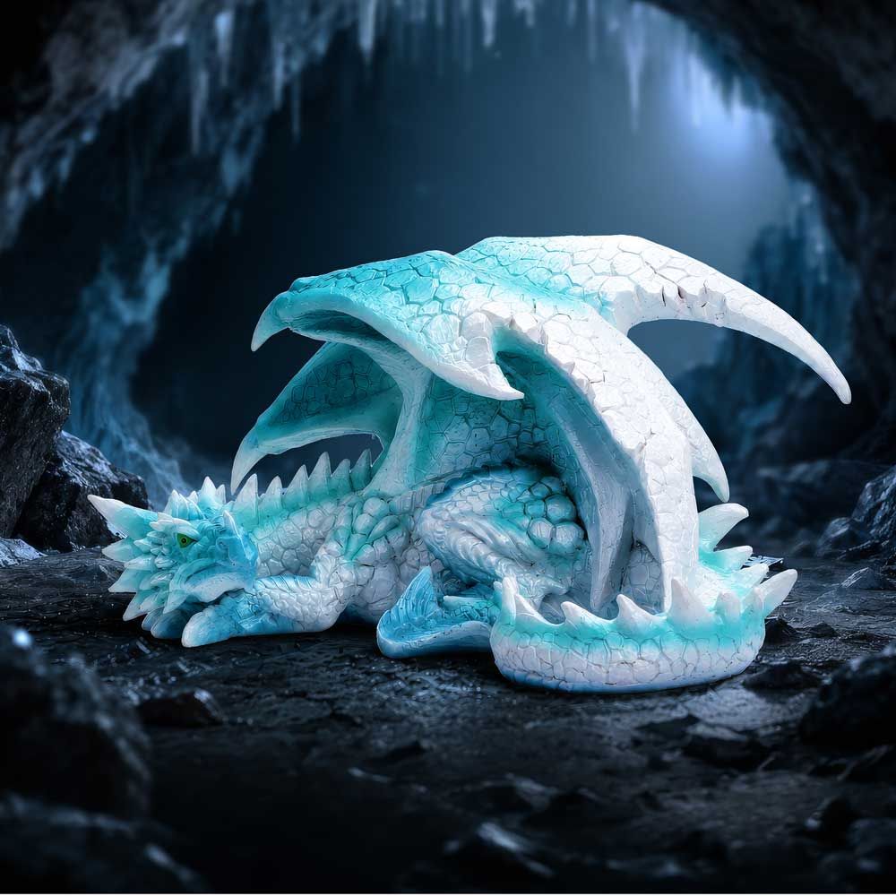 Tundra Lying Ice Dragon Figurine fantasy display