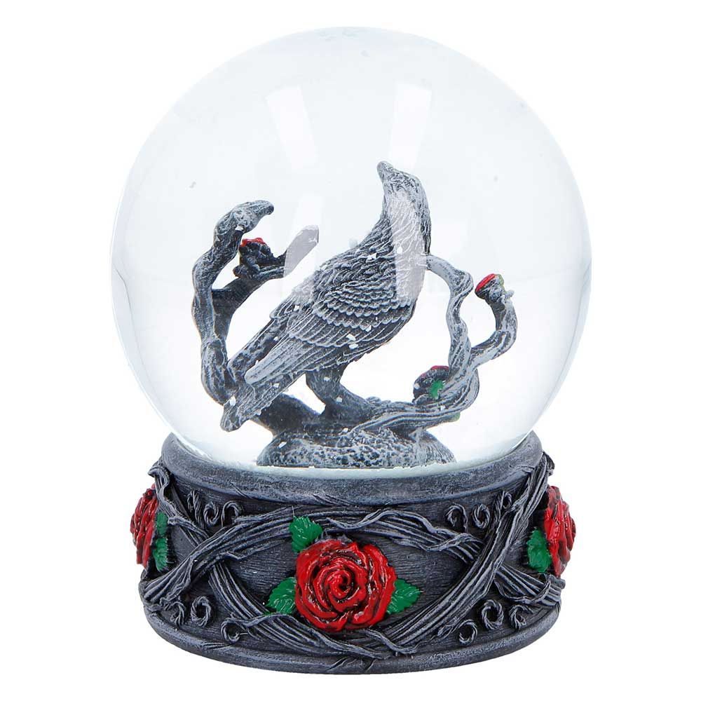 Twilight Bloom gothic raven and roses snow globe