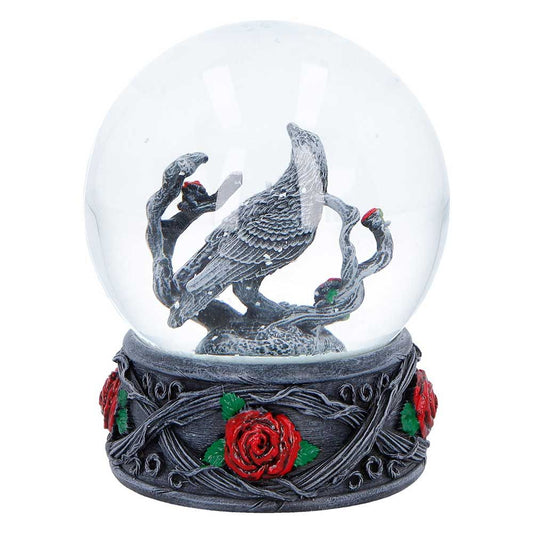 Twilight Bloom gothic raven and roses snow globe