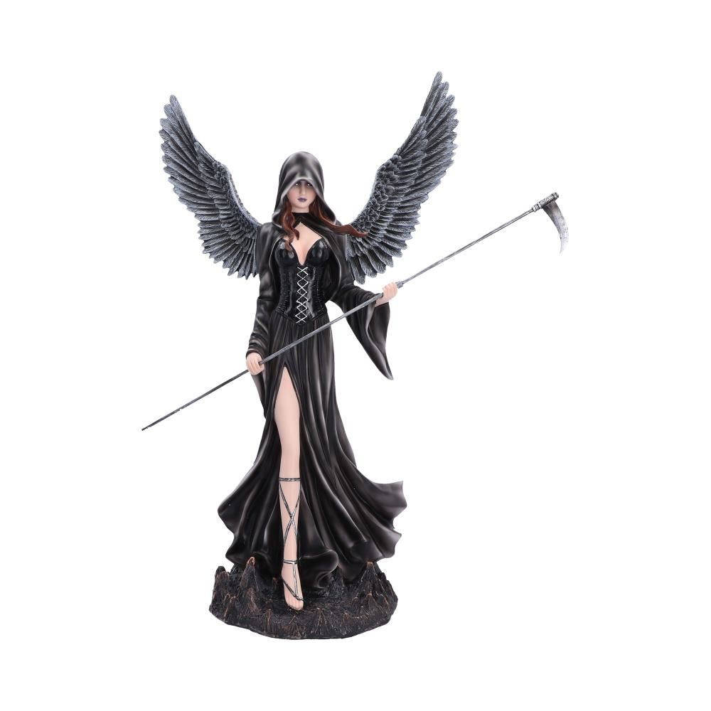 Unforgiving Black Angel gothic figurine with wings and scythe