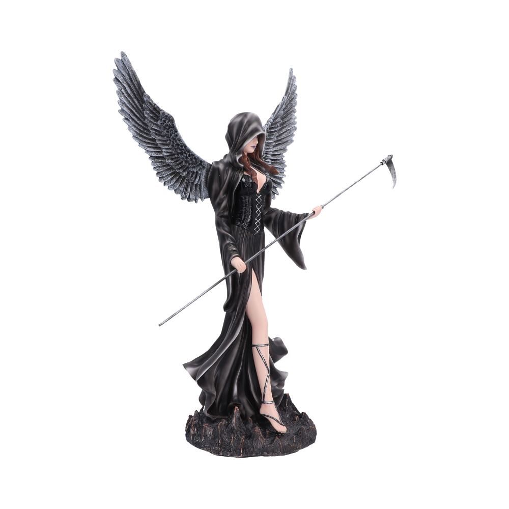 Unforgiving Black Angel gothic figurine with wings and scythe side 